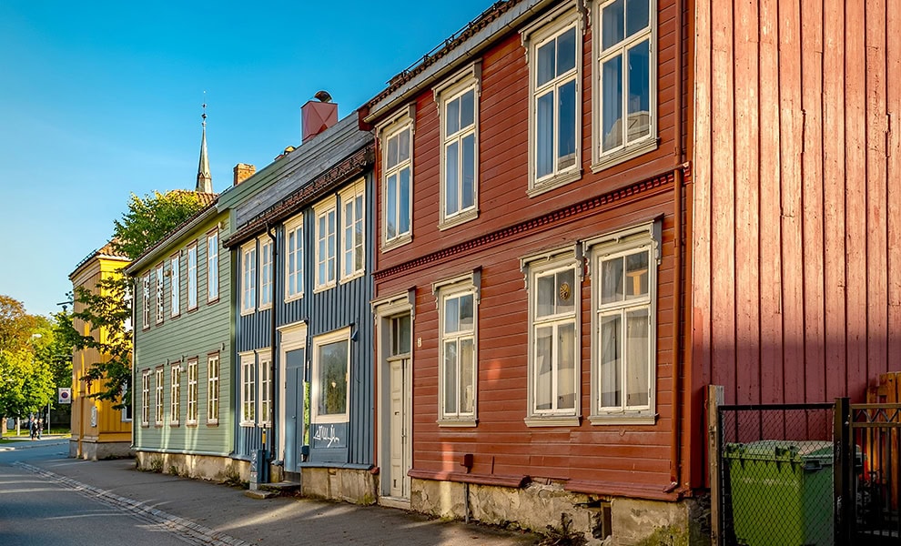 colorful buildings on an old street licenced stock image