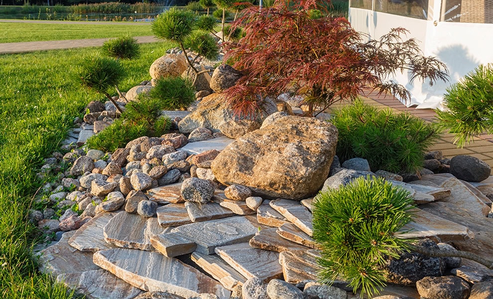 basic autonomy large stones as mulch licenced stock image